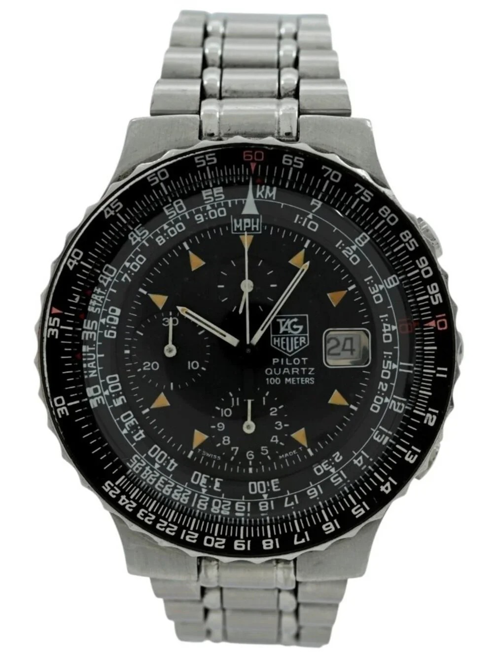 Tag Heuer 43mm Men's Vintage Pilot Black Dial SS Aviation Watch Ref: 230.206!